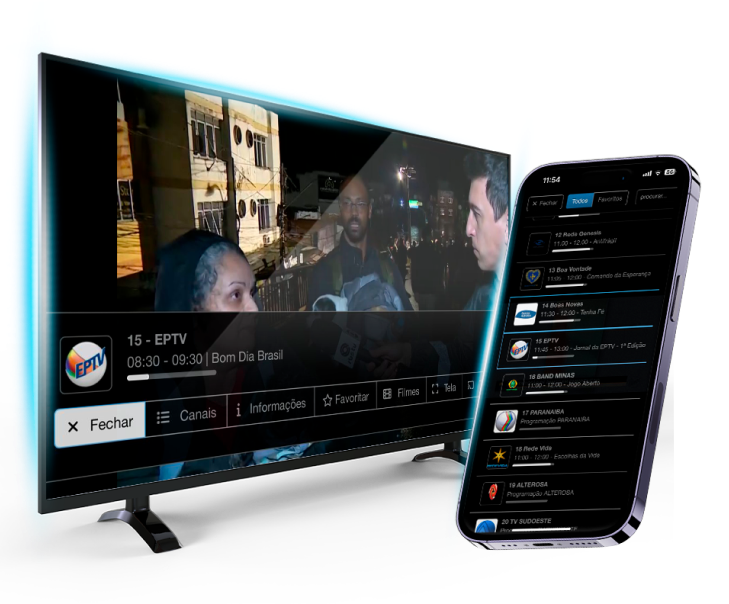 Imagem TV e celular com o aplicativo da TV